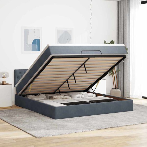 vidaXL Ottoman bed met matras en LED's 180x200cm fluweel donkergrijs