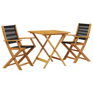 vidaXL 3-delige Bistroset polypropeen en massief hout zwart
