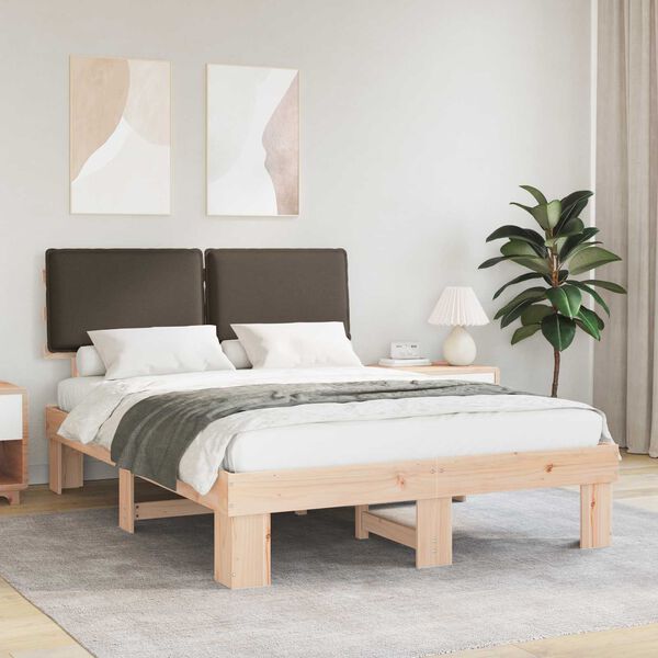 vidaXL Bedframe met Gevoerd Hoofdgedeelte Taupe 135 x 190 cm