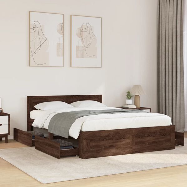 vidaXL Bedframe met hoofdeinde bewerkt hout bruineikenkleur 120x200 cm