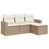 vidaXL 4-delige Loungeset met kussens poly rattan beige