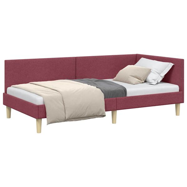 vidaXL Hoekbedframe met hoofdeinde Wijnrood 90 cm x 200 cm Fluweel