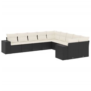 vidaXL 10-delige Loungeset met kussens poly rattan zwart
