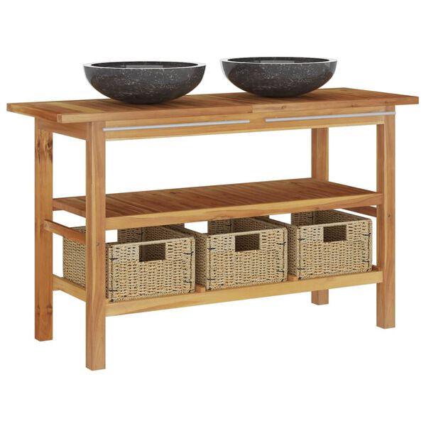 vidaXL Wastafelkast met zwart marmeren wastafels massief teakhout