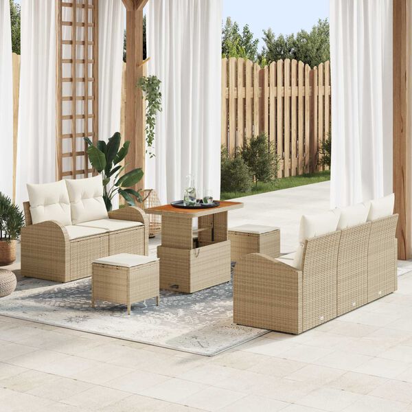 vidaXL Tuinbankenset met kussen 8 pcs Beige poly rattan