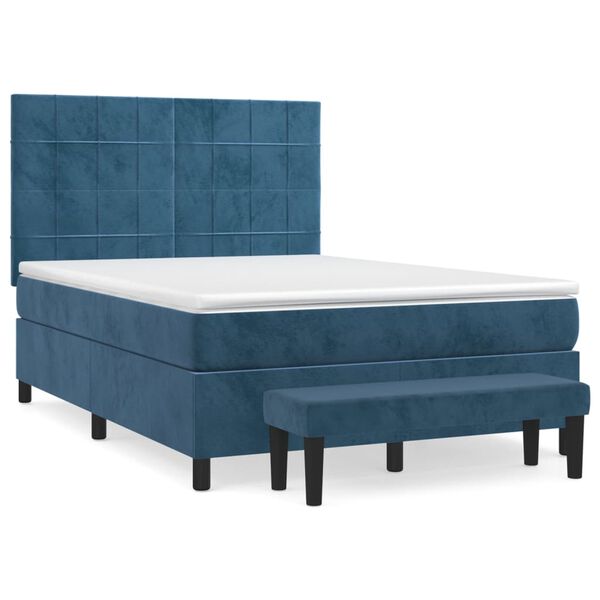vidaXL Boxspring met matras fluweel donkerblauw 140x190 cm