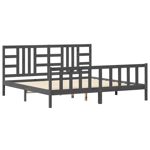 vidaXL Bedframe met hoofdbord massief hout grijs 200x200 cm