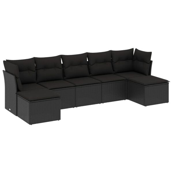 vidaXL 7-delige Loungeset met kussens poly rattan zwart