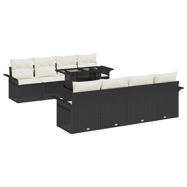 vidaXL Tuin Sofa Set met kussen met opslag 9 pcs Zwart Poly riet