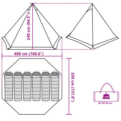 vidaXL Tipitent 6-persoons waterdicht grijs