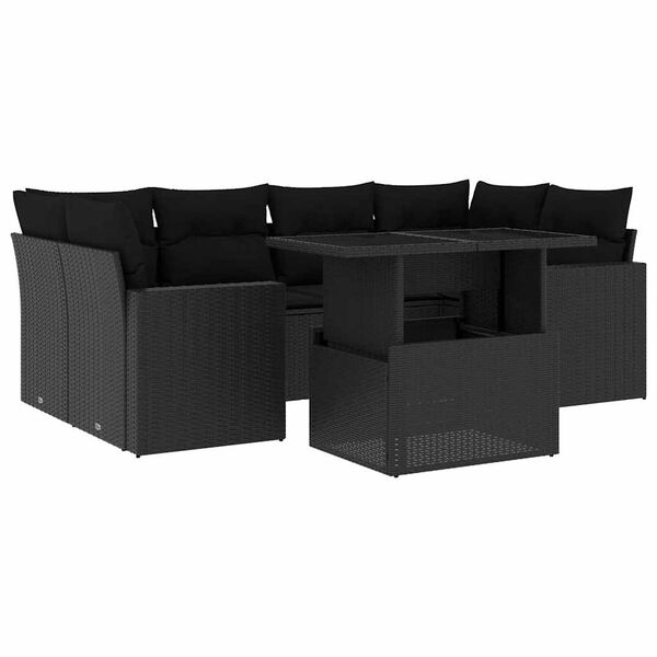 vidaXL 7-delige Loungeset met kussens poly rattan zwart