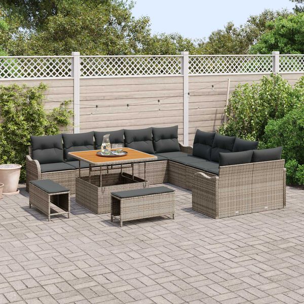 vidaXL Tuin Sofa Set met kussen met opslag met kussen 13 pcs Grijs