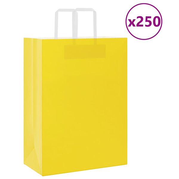 vidaXL Papieren zakken 250 st met hengsels 32x17x44 cm geel