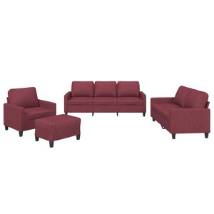 vidaXL 4-delige Loungeset met kussens stof wijnrood