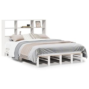 vidaXL Bed met boekenkast zonder matras massief hout wit 160x200 cm