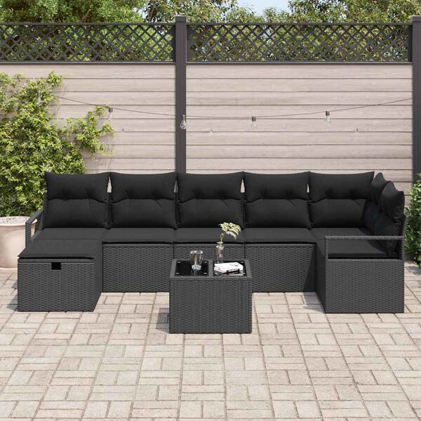vidaXL Tuin Sofa Set met kussen met opslag 8 pcs Zwart Poly riet