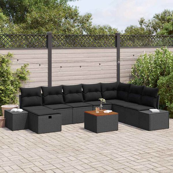 vidaXL Tuin Sofa Set met kussen met opslag 9 pcs Zwart Poly riet