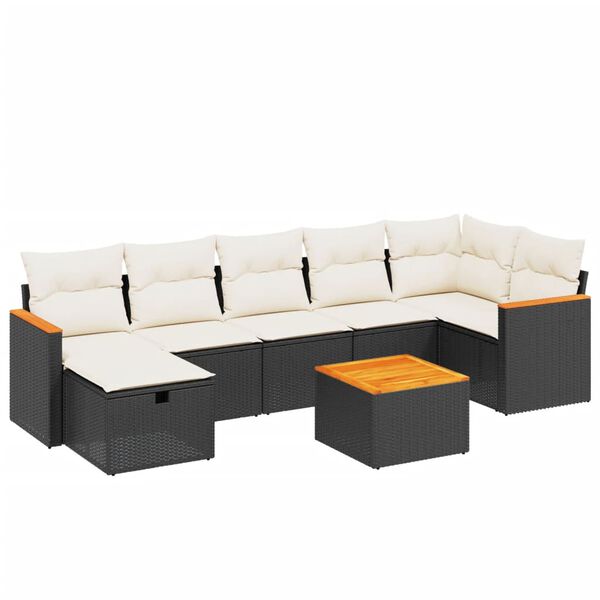 vidaXL 7-delige Loungeset met kussens poly rattan zwart