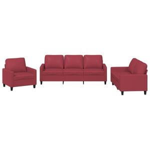 vidaXL 3-delige Loungeset met kussens kunstleer wijnrood