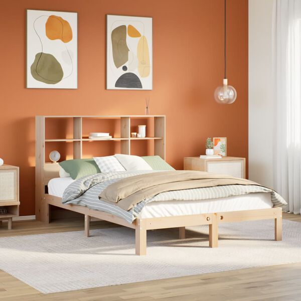 vidaXL Bed met boekenkast zonder matras massief grenenhout 120x190 cm
