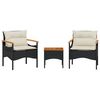 vidaXL 3-delige Loungeset met kussens poly rattan zwart