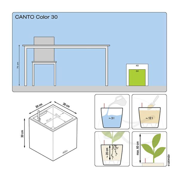 LECHUZA Plantenbak CANTO Stone 30 LED Low ALL-IN-ONE 30x30 cm zwart