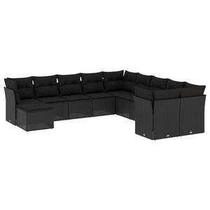 vidaXL 11-delige Loungeset met kussens poly rattan zwart