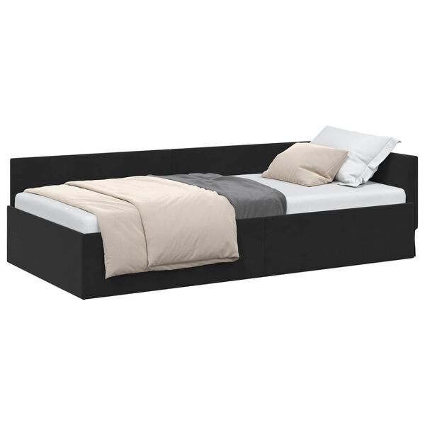 vidaXL Hoekbedframe Zwart 100 cm x 200 cm VelvetenPlywood