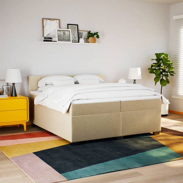 vidaXL Boxspring met matras stof cr&egrave;mekleurig 200x200 cm