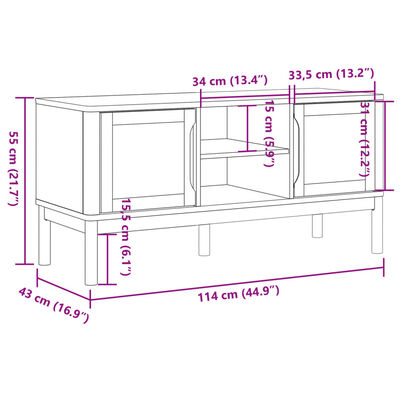 vidaXL Tv-meubel FLORO 114x43x55 cm massief grenenhout wasbruin