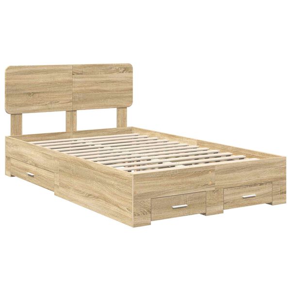 vidaXL Bedframe met hoofdeinde Sonoma Eiken 135 x 190 cm Bewerkt hout