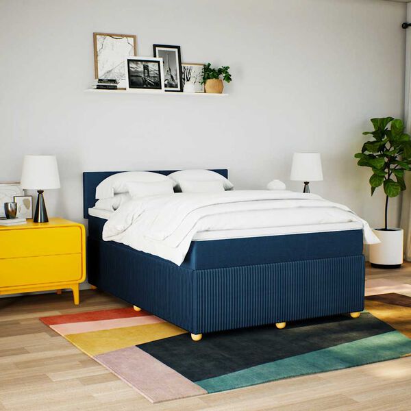 vidaXL Boxspring met matras stof blauw 140x190 cm