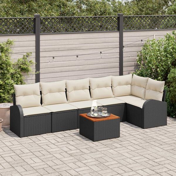 vidaXL Tuin Sofa Set 7 pcs Zwart en wit