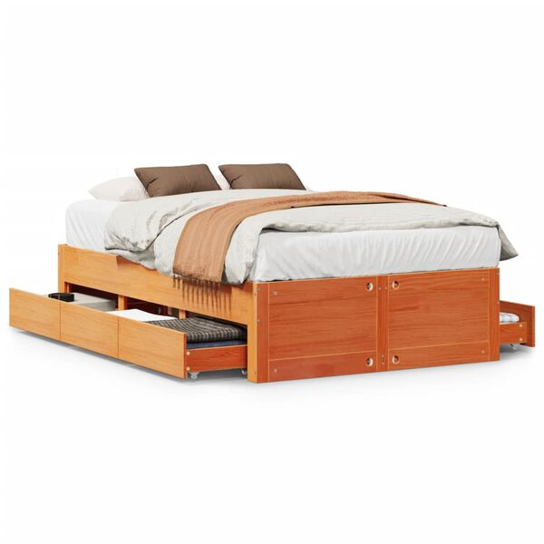 vidaXL Bedframe zonder matras met lades grenenhout wasbruin 120x190 cm