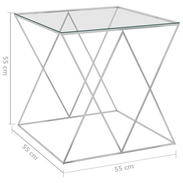 vidaXL Salontafel 55x55x55 cm roestvrij staal en glas zilverkleurig