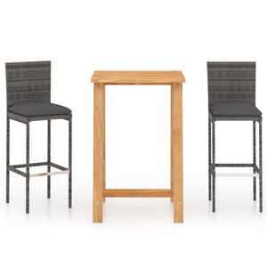 vidaXL 3-delige Tuinbarset met kussens grijs