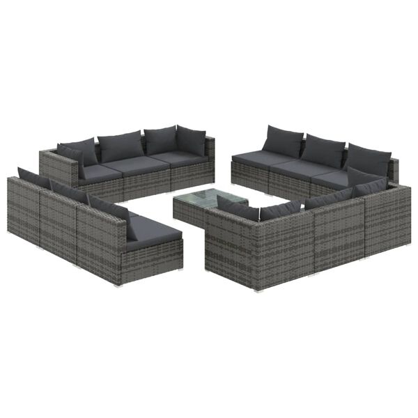 vidaXL 13-delige Loungeset met kussens poly rattan grijs