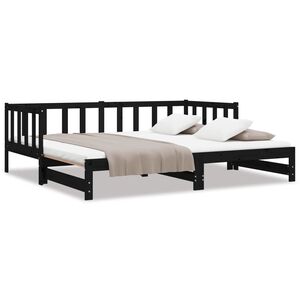vidaXL Slaapbank uitschuifbaar massief grenenhout zwart 2x(90x190) cm