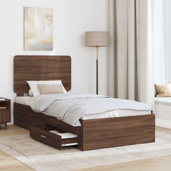 vidaXL Bedframe met hoofdeinde Bruin Eiken 100 x 200 cm Bewerkt hout