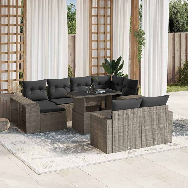 vidaXL 11-delige Loungeset met kussens poly rattan lichtgrijs