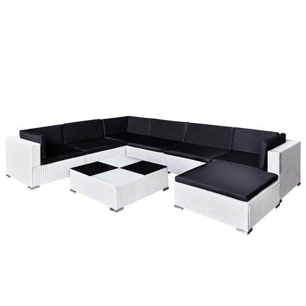 vidaXL 8-delige Loungeset met kussens poly rattan wit