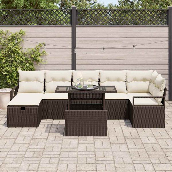vidaXL Tuin Sofa Set met kussen met opslag 8 pcs Bruin Poly riet