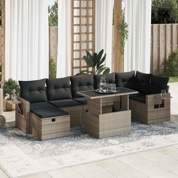 vidaXL 8-delige Loungeset met kussens poly rattan grijs