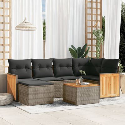 vidaXL 7-delige Loungeset met kussens poly rattan grijs