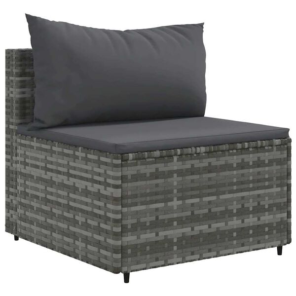 vidaXL 3-delige Loungeset met kussens poly rattan grijs