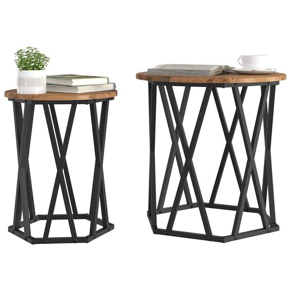 vidaXL Salontafel 2 pcs Oud hout 50 x 50 x 50 cm