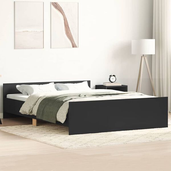 vidaXL Bedframe met hoofd- en voeteneinde zwart 135x190 cm