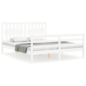 vidaXL Bedframe met hoofdbord massief hout wit 160x200 cm