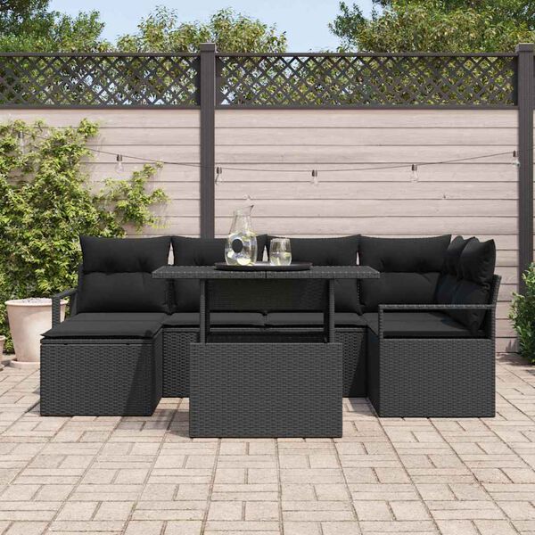 vidaXL Tuin Sofa Set 7 pcs Zwart Poly rattan en gepoedercoat staal