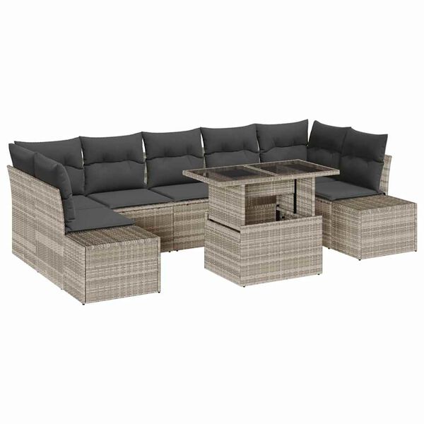 vidaXL Tuin Sofa Set met kussen 8 pcs Licht Grijs en Donker Grijs